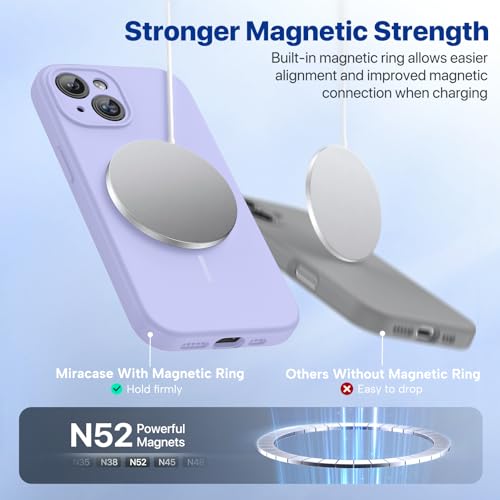 Image of Miracase Magnetic for iPhone 15 Plus Case, [Soft Anti-Scratch Microfiber Lining], Compatible with MagSafe, Liquid Silicone Shockproof Drop Protection Phone Case for 15 Plus, Light Purple