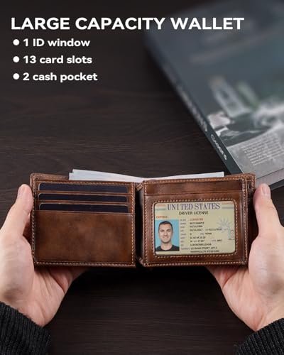 Swallowmall Mens Wallet Rfid Blocking Leather Wallet for Men Bifold Wallets with 1 ID Window 13 Card Holders2