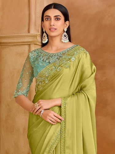Image of AKHILAM Women's Satin Sequence Embroidery Saree With Unstitched Blouse Piece(SNDLWOD1601 TFH Parent)