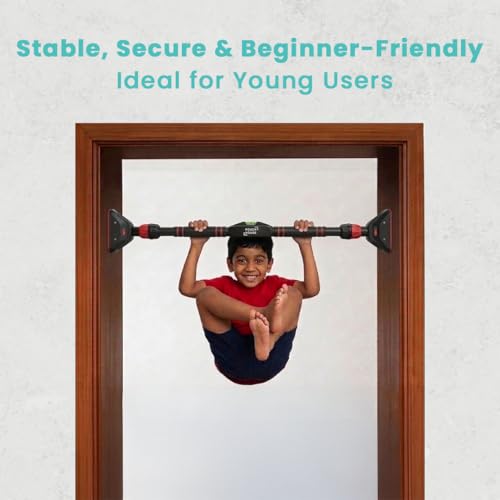 Image of Roughhouse Pull Up Bar for Home Workout | Ultra-Secure 200 KG Capacity | 360 Dual Lock No Screw Doorway Chin Up Bar | Adjustable 75-100 CM | Superior Grip Handles | Height Increase Bar for Men, Women & Kids