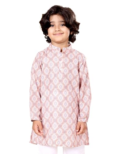 Image of KiddoPanti Boys 100% Cotton Ethnic Motif Printed Short Length Kurta