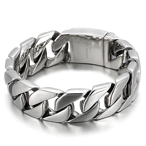 Beydodo Bracelet en Acier Inoxydable Homme, Bracelet Grande Taille Femme 21 cm Bracelet Chaîne Gourmette en Argent 20 mm Largeur