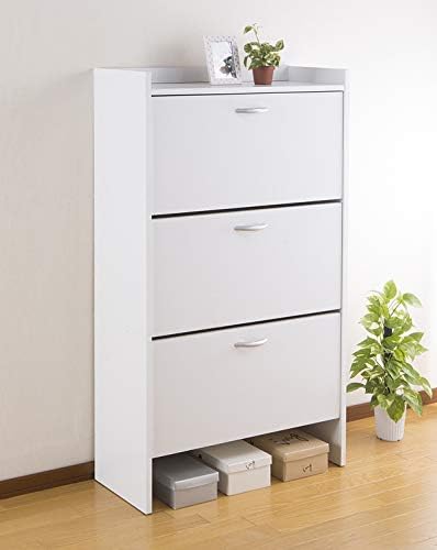 シューズボックス 下駄箱 スリム 省スペース 3段扉 最大36足収納 フラップ ドア 靴箱 シューズラック ホワイト