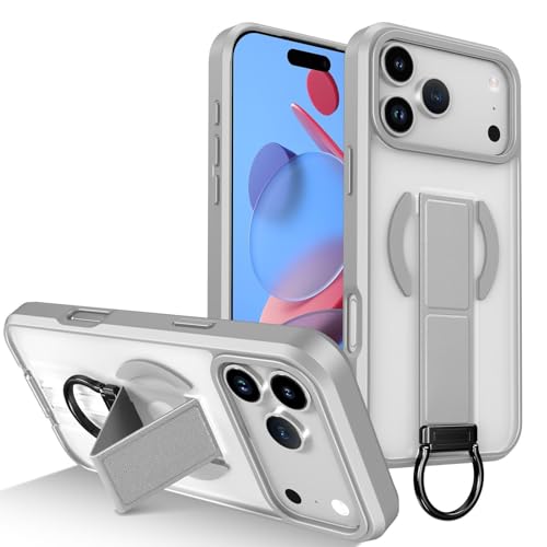 Coque iPhone 17 Pro antichoc magnétique haut de gamme grise à sangle
