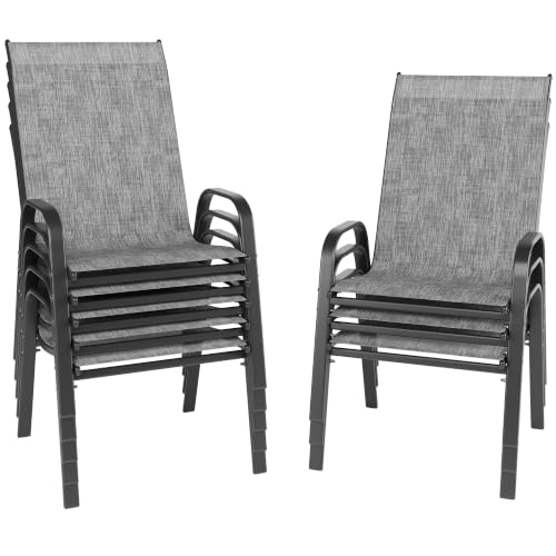 Image of Patio Chairs Set of 8, Stackable Outdoor Dining Chairs for All Weather, Metal Modern Outside Furniture Chair for Pool Side, Garden, Backyard Deck, Light Grey