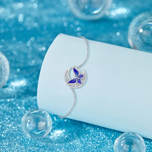 Image of Dragonfly Bracelet 925 Sterling Silver Butterfly Bracelet Adjustable Celtic Moon Bracelet Irish Celtic Jewelry Gifts for Women