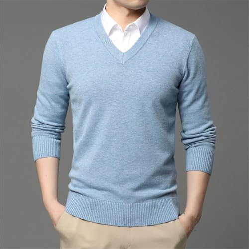 Men Fashion Solid Long Sleeves Slim Knit Pullover V Neck Business Casual Sweater3