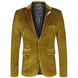 WEEN CHARM Velvet Blazer for Men Slim Fit One Button Sport Coat Tuxedo Jacket for Prom Wedding Party Dinner Gold