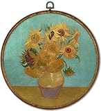 BEZBEX Vintage Van Gogh Wall Art, Sunflower Round Canvas Prints Wall Art, Vintage Hanging Decor for Office Bedroom Living Room Gallery, 10x10inch -07