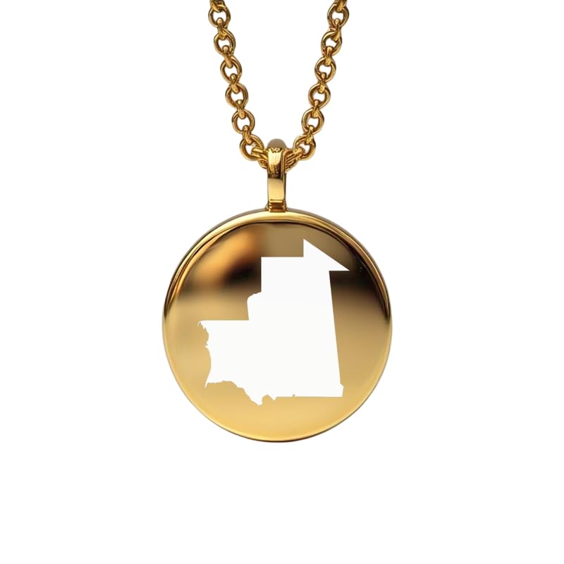 Pendentif carte de la Mauritanie en argent sterling plaqué or 14 carats, forme ronde de 24 mm et épaisseur de 1,5 mm, breloque Terre, bijou de voyage délicat | Médaillon gravé Aventure | LKB_MAP_563