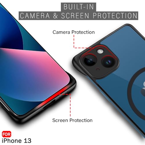 Image of TheGiftKart Hybrid Ultimate Slim Back Case Cover for iPhone 13 Compatible with Magsafe | Lightweight Profile | Frosted Matte Translucent Hard Back Case Cover for iPhone 13 (PC & TPU, Black Sides)