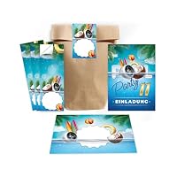 12 biglietti di invito per il 11° compleanno per bambini, piscina, ragazzi, ragazze, invito, undicesimo compleanno, incl. 12 buste, 12 sacchetti per feste, colore naturale, 12 adesivi