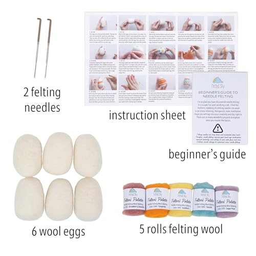 Image of Felted Sky Easter Eggs Needle Felting Kit Learn How to Felt | Beginner Friendly for Adults and Teens | Includes Everything to Create 6 Spring Eggs | Has Video Instructions