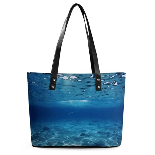 Sac en cuir grain litchi exquis pour femme au motif océan bleu