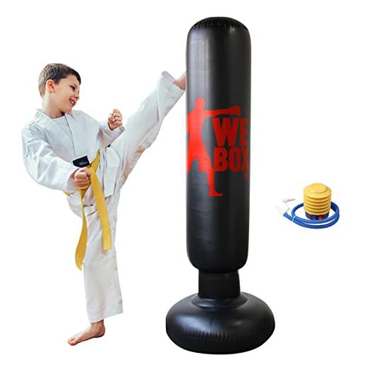 Locsee Inflatable Boxing Punching Bag, Fitness Punching Bag for Kids/Adult, Freestanding Boxing Target Bag, Vertical Boxing Column Tumbler Sandbags Practice Karate Training Taekwondo Equipment (63")