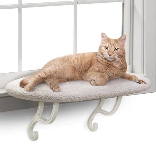 K&H PET PRODUCTS - Amaca per finestra per gatti Kitty Sill, morbida copertura in pile, facile da montare, copertura lavabile in lavatrice, 35,5 x 60,96 cm, crema