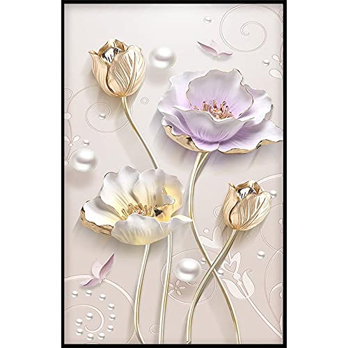 Peinture Diamant Lotus Doré pour Décoration Murale de Salon
