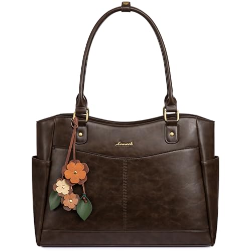 Image of LOVEVOOK Laptop Bag for Women, Original Vintage Work Tote Bag Computer Office Teacher Bag with Flower Pendant