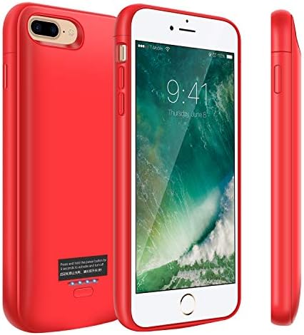 Battery Case for iPhone 8 Plus/7 Plus, 5500mAh Portable Charger Case, Rechargeable Extended Battery Charging Case for iPhone 8 Plus/7 Plus(5.5 inch), Compatible with Wire Headphones-Red