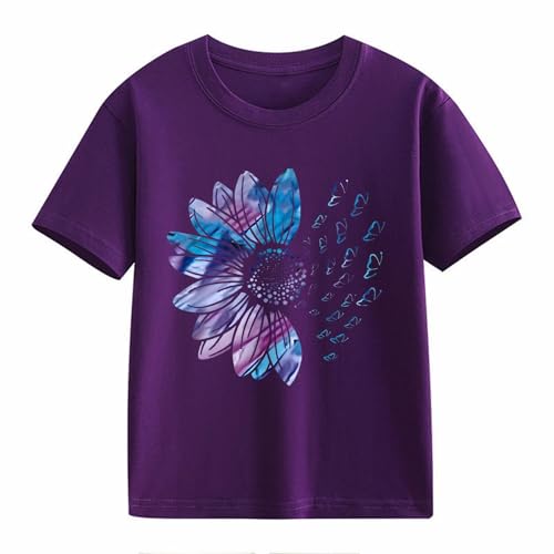 Toddler Girls Summer T-Shirt Cute Sunflower Floral Print Short Sleeve Tee Loose Fit Crew Neck Casual Tops for Kids2