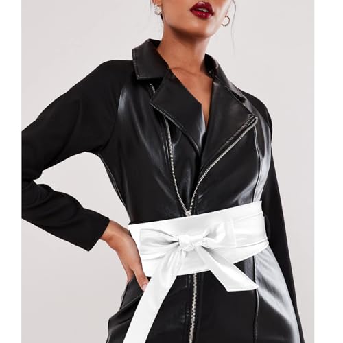 Woman Wide PU Leather Belt Obi Belt Self Tie Cinch Belt Wrap Around Bowknot Waistband Bright Color for Dress2