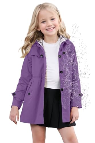 Image of SANGTREE Girl's Waterproof Trench Coat Hooded Lightweight Windbreaker Rain Jackets