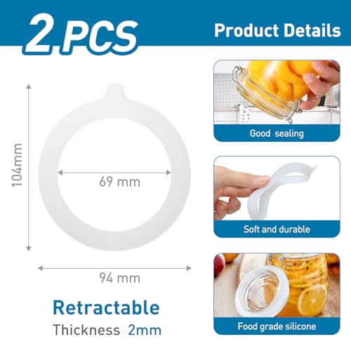 BOUMVID 2 Stück Dichtringe für Einweckgläser, Einmachgummiringe Auslaufsicher Gummiringe, Weiß Gläser Silikon Glasdichtungen Ersatz Einkochringe, für Deckel Einmachgläser Weckgläser