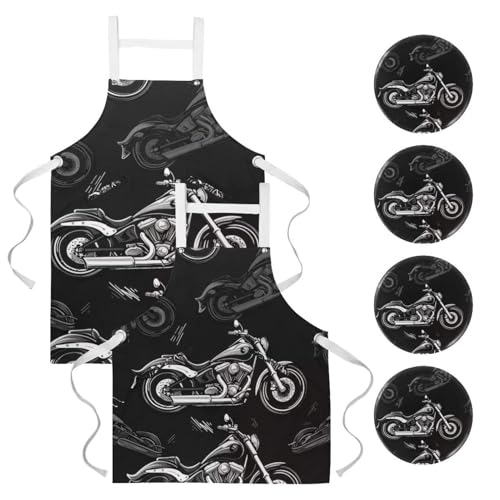 Tablier de serveuse pour cuisine et nettoyage avec motifs motos multicolores