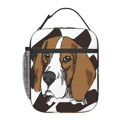ポータブル断熱ランチバッグ。防水性と漏れ防止性を備え、スタイリッシュで丈夫。仕事、学校、アウトドア活動に最適です。男性にも女性にも適しています。(動物の顔を描くビーグルの美しい漫画クリップアートカラーかわいい犬の落書き)