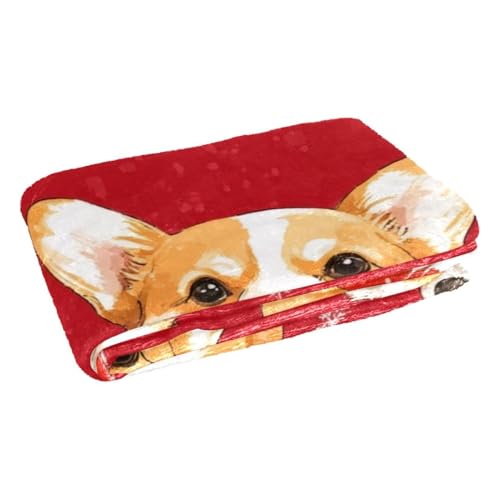 Plaid Corgi de Noël 150x100 cm en flanelle douce imprimé flocon
