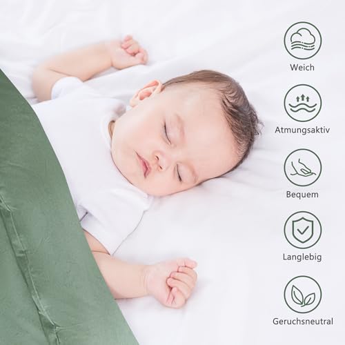 ATsense Bettwäsche 155x220 Baumwolle 2teilig, Stonewashed Bettwäsche-Sets Grün Ähnlich wie Leinen, Oeko-TEX, Hypoallergen und Atmungsaktiv… – Ansicht 5