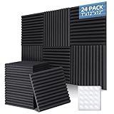 Ohuhu Acoustic Foam Panels 24 Pack with Double-sided Tape, 1"x12"x12" Sound Proofing Panels Acoustic Panels Acoustic Wall Panels Sound Absorption Fireproof for Recording Studio Office Home