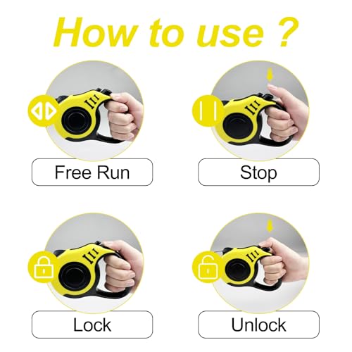 Ghazpmuk Rollleine, Hundeleine Hunde Leine Hund 5m, Ausziehleine Hund, Flexleine Verstellbar, Automatische Ausziehbare Leine Ziehen, Dog Leash Retractable für Hunde Bis 15 Kg Neongelb