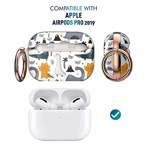 Image of wenew Protective Case Cover for Apple Airpods Pro 2019, Cute Fadeless Patterns Shockproof Hard Case Cover with Portable Keychain for Girls Women Men (Cute Dino)