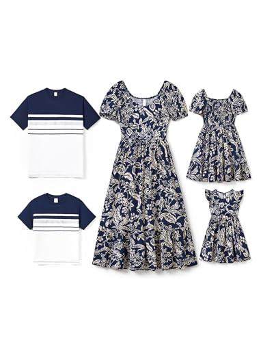 Image of PATPAT Family Matching Summer Outfits, Mommy and Me Matching Shirts Dresses Paisley Print Matching Dresses for Family