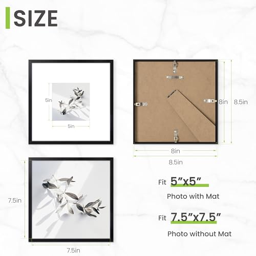 8x8 Photo Frame Black, Aluminium 8x8 inch Picture Frame, 8in Square Frame with Mount for 5x5 Inch with Tempered Real Glass, Tabletop & Wall Mounting Display Poster Frame for Home & Wall Decor - Image 4