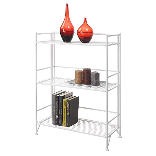 Image of Convenience Concepts Xtra Storage Shelves-3-Tier Wide Folding Metal, Modern Shelves Display in Living Room, Bathroom, Office, Kitchen, Garage, White
