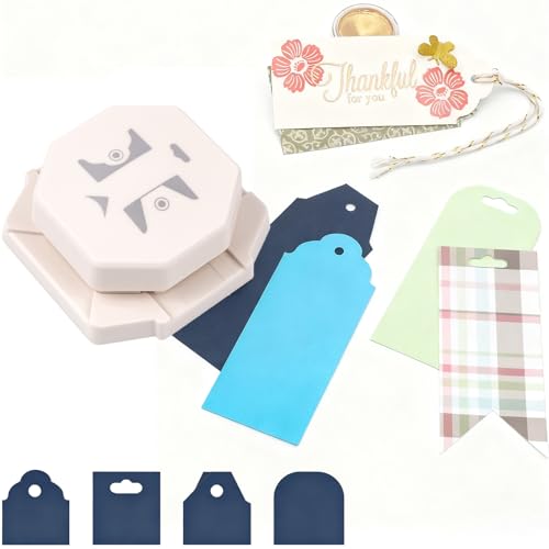 4-in-1 Tag Punch for Paper Crafts 2026 New Gift Tag Marker Punch 4cm/3cm/2cm Label Corner Punches for Crafting 4 Shapes Card Making Arts Corner Cutter DIY Projects Photo Cards Scrapbook Pages