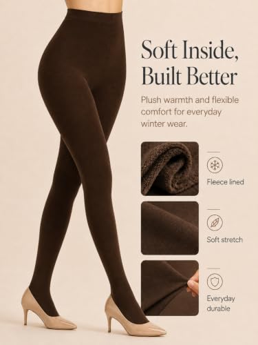 Image of DancMolly Opaque Fleece Lined Tights for Women, High Waist Warm Winter Thermal Control Top Pantyhose