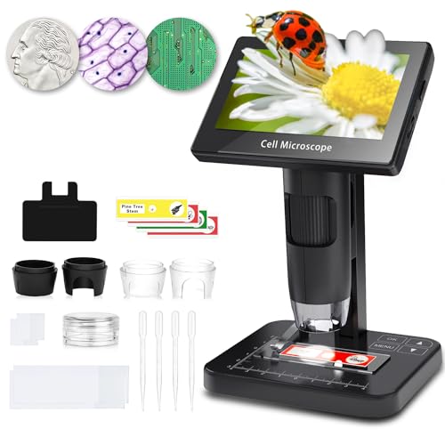 Image of Digital Microscope for Adults & Kids, 5.0'' Screen, 1000x Optical & 8X Digital Zoom, Coin Magnifier with Light, Photo & Video Capture for Observing Cells, Coins, Soldering Joints, Specimens