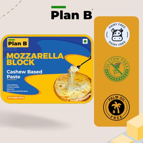 Image of Plan B Plant-Based Mozzarella Cheese Block 250g | Dairy-Free & Lactose-Free | Smooth & Melty Cheese Alternative Made with Cashews | Perfect for Pizza, Pasta & Baking