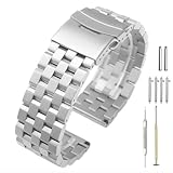 spazzolato argento 316L in acciaio INOX massiccio cinturino dell' orologio 20 mm/22 mm/24 mm doppio con gancio di chiusura da uomo