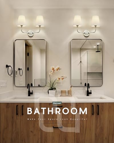 Image of 2-Light Bathroom Light Fixtures, Brushed Nickel Vanity Lights, Double Wall Sconce with Flared White Fabric Shade, Modern Sconces Wall Lighting for Hallway Bedroom Stairway, VL837-BN-2