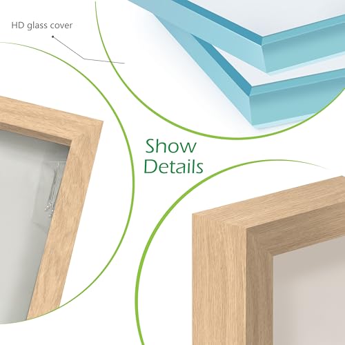 FrameWorks 12” x 16” Natural Oak Wooden Shadow Box Frame – Display Case with Soft Felt Back, Memory Box with Tempered Glass, Display Box with Elegant White Ball Push Pins, Wooden Flower Box - Thumbnail 3