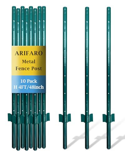 ARIFARO Zaunpfosten 122cm Robuste Metallpfosten, Packung mit 10, Kein Graben Garten U-Pfosten für Drahtzaun Stahlpfosten für Hof, Outdoor-Draht