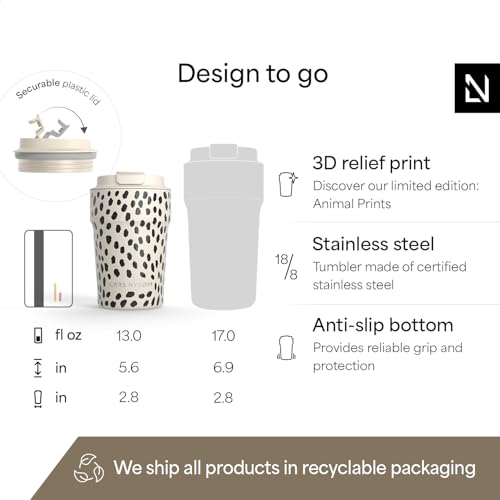 Image of LARS NYSOM Thermo Coffee Mug to go 13oz | Travel Mug 0.38 Liter with Insulation | Silicone grip base | Leak Proof Stainless Steel Tumbler for Coffee and Tea on the Go (Beige, 13oz)