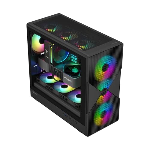 Image of Ant Esports Titan FE Mid-Tower Computer Case /Gaming Cabinet - Black | Support ATX, M-ATX & Mini-ITX | Pre-Installed 4 ARGB Fans