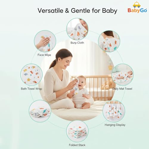 Image of BabyGo Cotton Extra Soft Muslin Washcloths for Newborn Baby | 100% Pure Cotton Reusable Face Towels & Hankies | Gentle Skin-Friendly Baby Towels 30x30 cm for Infants & Toddlers (Pack of 2)