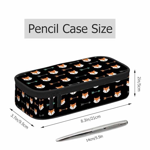 Image of Fox Pencil Holder Bag Feather Arrows Cross Cunning Animal Black Pencil Case College Office School for Teens Boy Girl