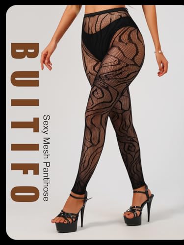 Image of Buitifo Women Sexy Tights Fishnet Opening Leggings Lingerie Pants | Stripe Pantihose Sheer Mesh Bikini Cover Up Cute for Outfits One Size